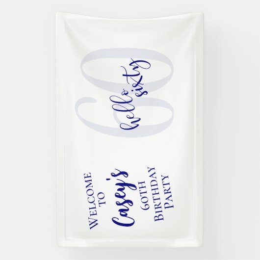 ネイビーモダンブルーハローシックス誕生日バナー 横断幕 (縦)