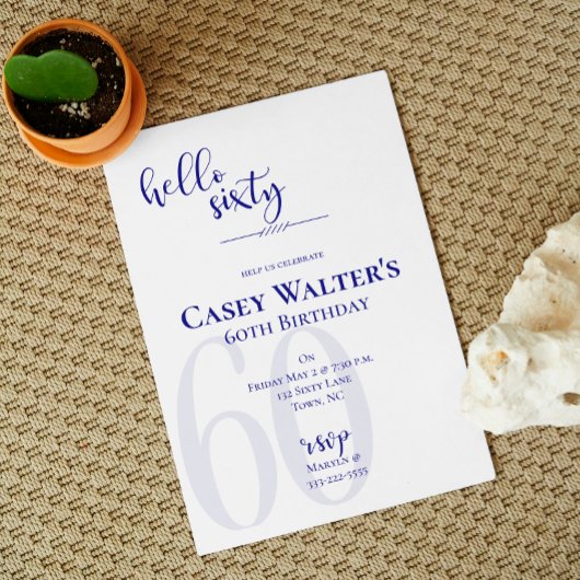 ネイビーモダンブルーハローシックス誕生日招待状 招待状