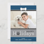 ネイビーモダンブルーパピードッグテーマハッピーホリデー シーズンカード (正面)