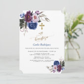 ネイビーモダンブルーパープルフラワーズボーイミバウティゾ 招待状 (スタンド正面)