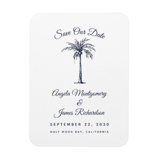ネイビーモダンブルーパームビーチ結婚式保存日 マグネット (縦)