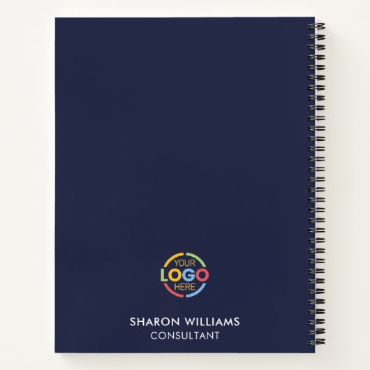 ネイビーモダンブルービジネスロゴモノグラムイニシャル ノートブック (裏面)