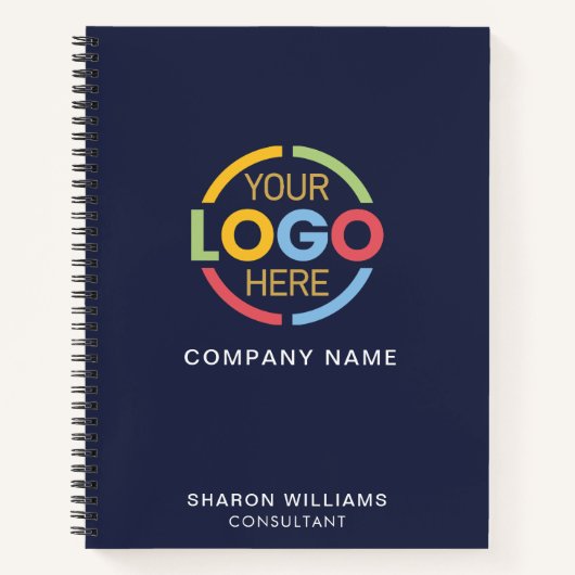 ネイビーモダンブルービジネスロゴモノグラムイニシャル ノートブック (正面)