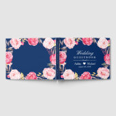 ネイビーモダンブルーピンクフローラ結婚リース ゲストブック (全面)