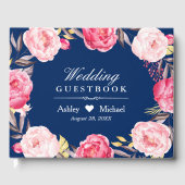 ネイビーモダンブルーピンクフローラ結婚リース ゲストブック (正面)