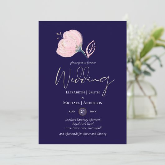 ネイビーモダンブルーピンクローズ金ゴールド結婚予算 (スタンド正面)