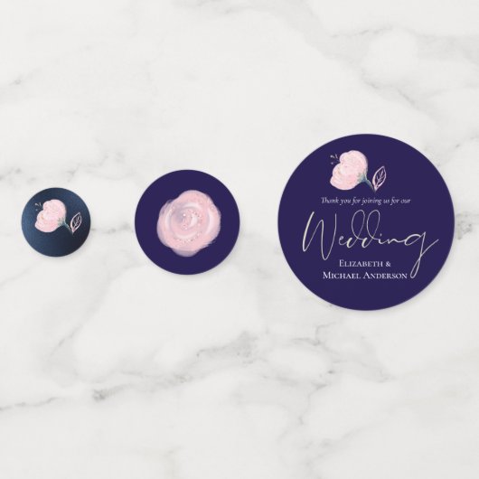 ネイビーモダンブルーピンクローズ金ゴールド結婚予算 コンフェッティ (正面)