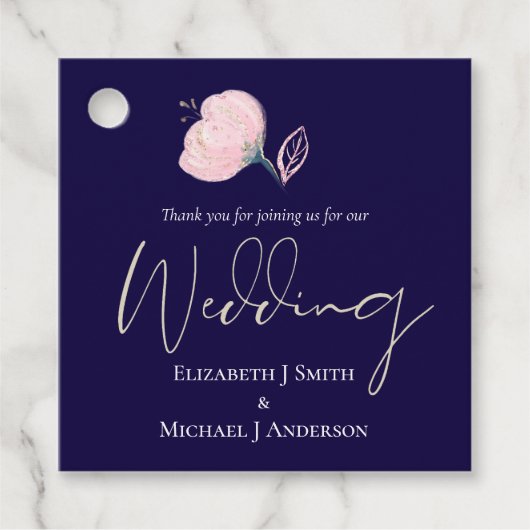 ネイビーモダンブルーピンクローズ金ゴールド結婚予算 フェイバータグ (正面)