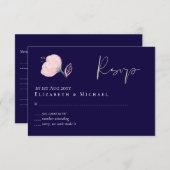 ネイビーモダンブルーピンクローズ金ゴールド結婚予算 出欠カード (正面/裏面)