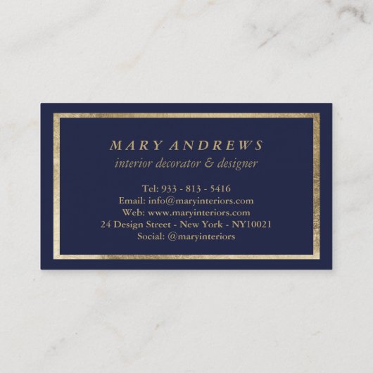 ネイビーモダンブルーピンク金ゴールドインテリアデザイナーbusin 名刺 (裏面)
