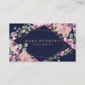 ネイビーモダンブルーピンク金ゴールドインテリアデザイナーbusin 名刺 (正面)