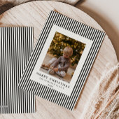 ネイビーモダンブルーピンスプレイのクリスマスファミリー写真 シーズンカード