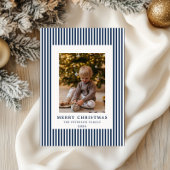 ネイビーモダンブルーピンスプレイのクリスマスファミリー写真 シーズンカード