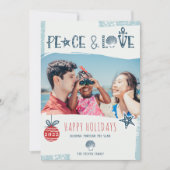 ネイビーモダンブルーピース愛ビーチクリスマス写真 シーズンカード (正面)