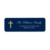 ネイビーモダンブルーファースト聖餐式金ゴールドクロス ラベル (正面)