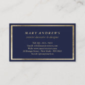 ネイビーモダンブルーフェイク金ゴールドインテリア設計者 名刺 (裏面)