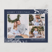 ネイビーモダンブルーフォトコラージメリークリスマス ポストカード (正面)