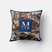 ネイビーモダンブルーフォトコラージュパーソナライズされた クッション (裏面)