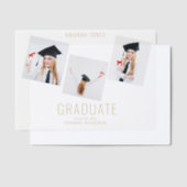 ネイビーモダンブルーフォトコラージュ卒業 ベラム紙招待状 (オフセット)