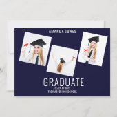 ネイビーモダンブルーフォトコラージュ卒業 案内状 (正面)
