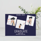 ネイビーモダンブルーフォトコラージュ卒業 案内状 (スタンド正面)