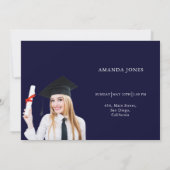 ネイビーモダンブルーフォトコラージュ卒業 案内状 (裏面)