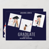 ネイビーモダンブルーフォトコラージュ卒業 案内状 (正面/裏面)