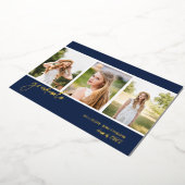 ネイビーモダンブルーフォトコラージュ卒業 箔招待状 (回転した状態)