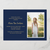 ネイビーモダンブルーフォトコラージュ卒業 箔招待状 (裏面)