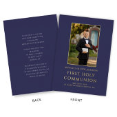 ネイビーモダンブルーフォトボーイファースト通信金ゴールド 箔招待状