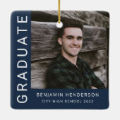 ネイビーモダンブルーフォトボーイ卒業 セラミックオーナメント (裏面)