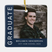 ネイビーモダンブルーフォトボーイ卒業 セラミックオーナメント (正面)