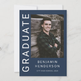 ネイビーモダンブルーフォトボーイ卒業 案内状