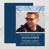 ネイビーモダンブルーフォトマン68歳の誕生日 招待状 (正面/裏面)