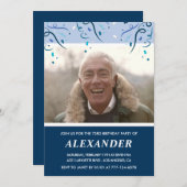 ネイビーモダンブルーフォトマン73歳の誕生日 招待状 (正面/裏面)