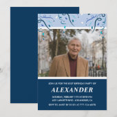 ネイビーモダンブルーフォトマン81歳 招待状 (正面/裏面)