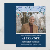 ネイビーモダンブルーフォトマン82歳の誕生日 招待状 (正面/裏面)