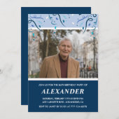 ネイビーモダンブルーフォトマン84歳の誕生日 招待状 (正面/裏面)