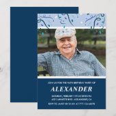 ネイビーモダンブルーフォトマン94歳の誕生日 招待状 (正面/裏面)