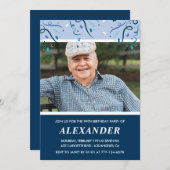 ネイビーモダンブルーフォトマン99歳の誕生日 招待状 (正面/裏面)