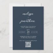 ネイビーモダンブルーフォトモノグラムQRコード結婚s 招待状 (正面)
