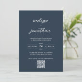 ネイビーモダンブルーフォトモノグラムQRコード結婚s 招待状 (スタンド正面)