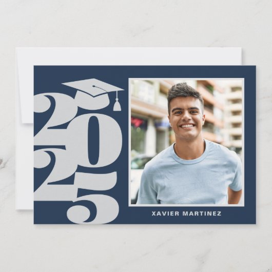 ネイビーモダンブルーフォト卒業パーティー招待状 招待状 (正面)