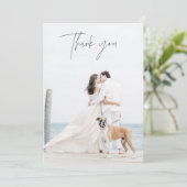 ネイビーモダンブルーフォト結婚のサンキューカード サンキューカード (スタンド正面)