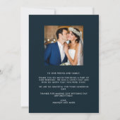 ネイビーモダンブルーフォト結婚のサンキューカード サンキューカード (裏面)