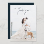 ネイビーモダンブルーフォト結婚のサンキューカード サンキューカード (正面/裏面)