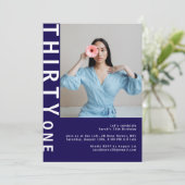 ネイビーモダンブルーフォト31th誕生日招待状 招待状 (スタンド正面)