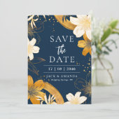 ネイビーモダンブルーフラワーウェディングは日付カードを保存 招待状 (スタンド正面)