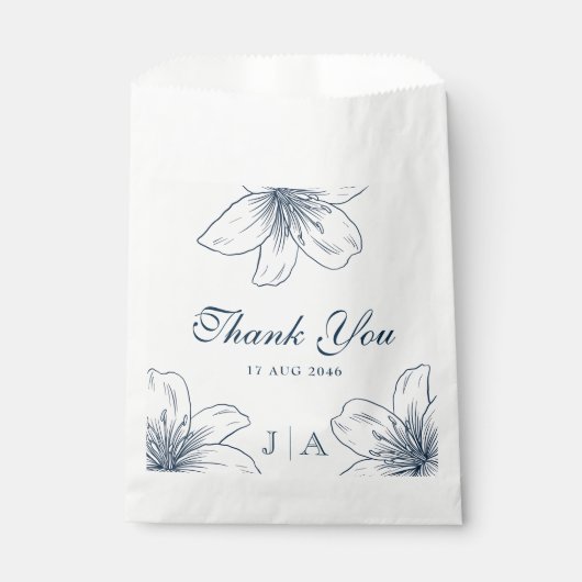 ネイビーモダンブルーフラワーシック結婚式の引き出物バッグ フェイバーバッグ (正面)
