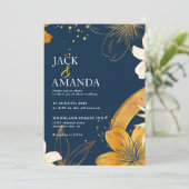 ネイビーモダンブルーフラワーシック結婚式招待状 招待状 (スタンド正面)